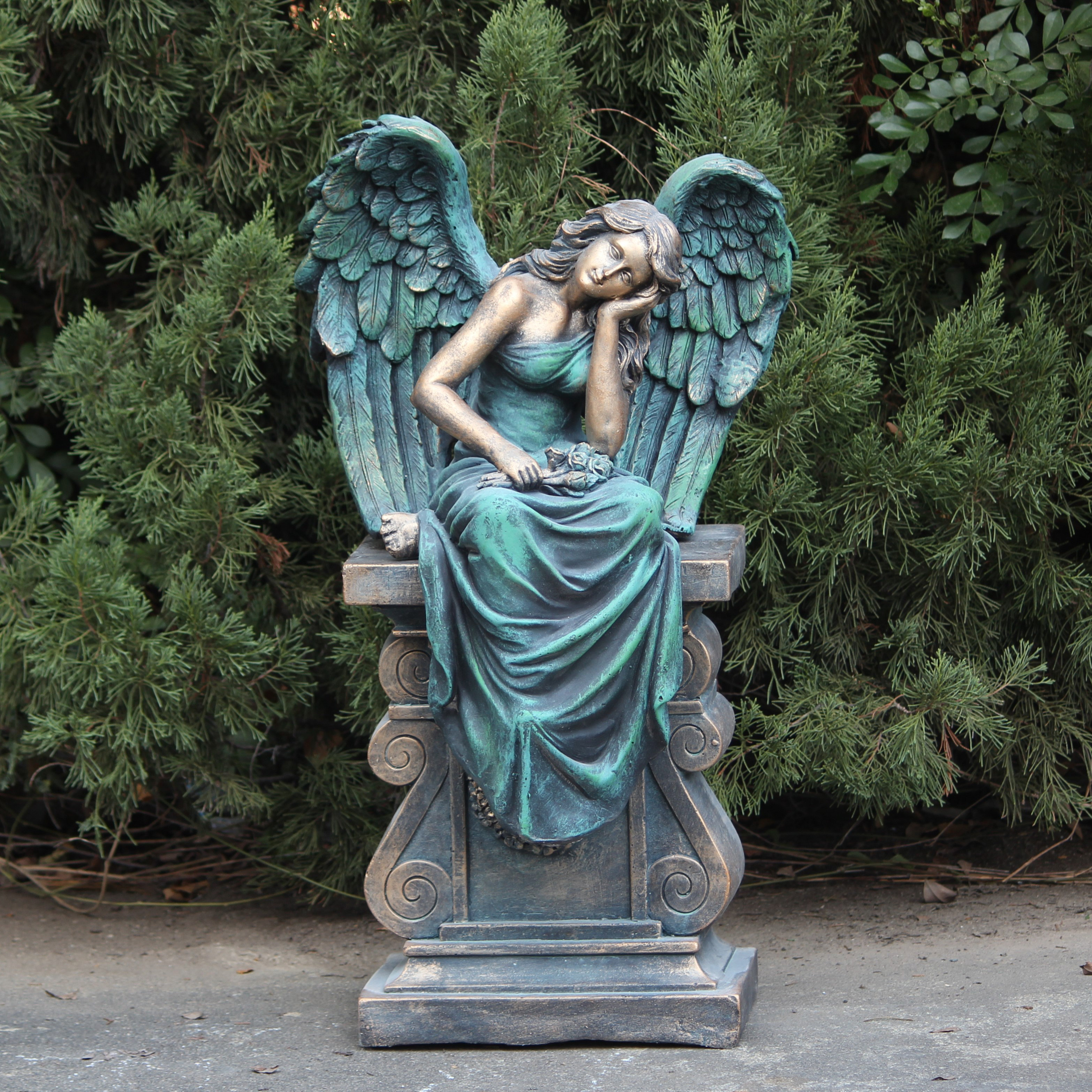 Trinx Angel on Pedestal Magnesium Garden Statue & Reviews | Wayfair